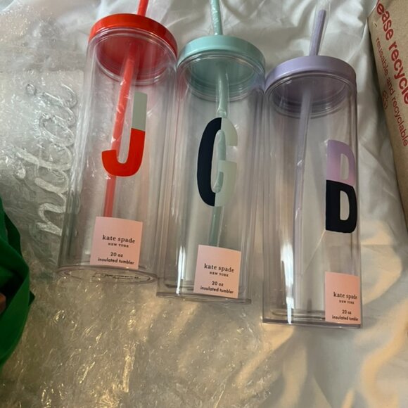 Kate spade Initial Thermal Tumbler cup With Straw, G blue nwt - Picture 4 of 4